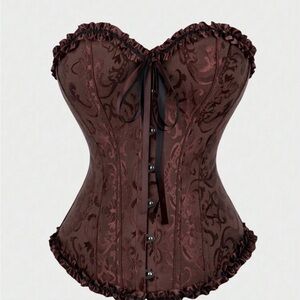 NWT: Brown/Burgundy Lace Up Strapless Corset Top with Ruffles